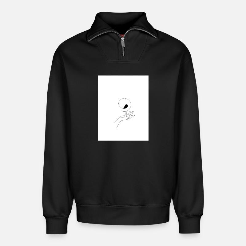 Yin yang Hand - Relaxed Unisex Organic Half Zip Sweatshirt – von SPREAD - Schwarz