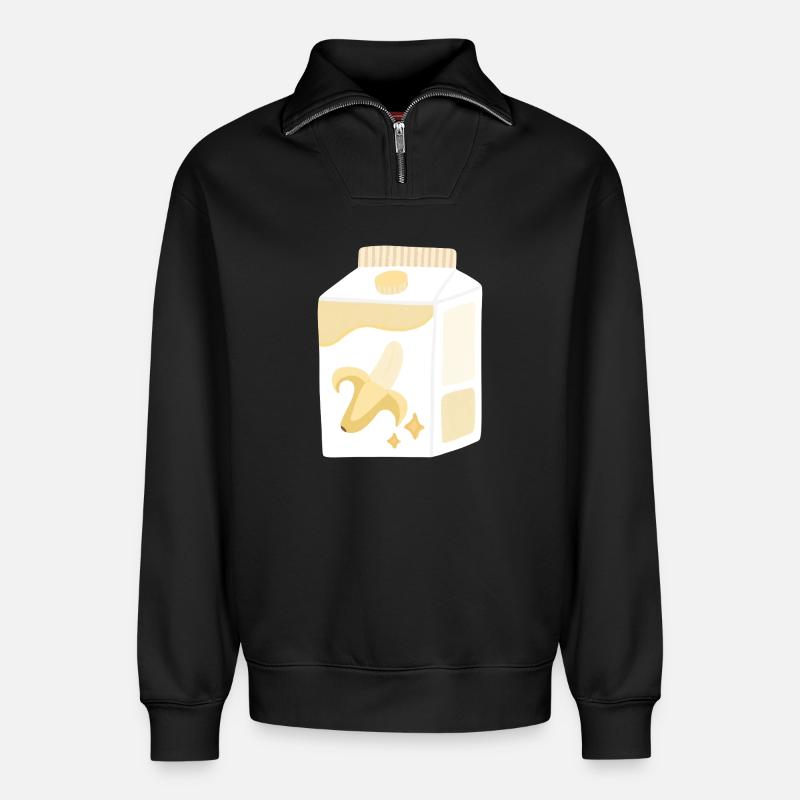 Bananenmilch Karton - Relaxed Unisex Organic Half Zip Sweatshirt – von SPREAD - Schwarz