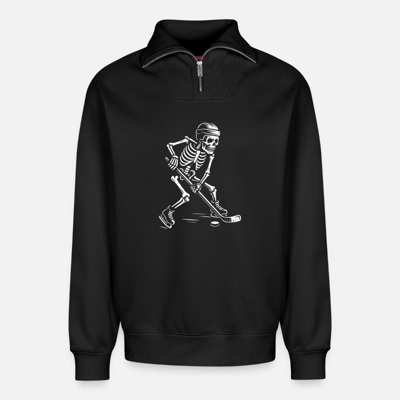 Skeleton Hockey Geist - Relaxed Unisex Organic Half Zip Sweatshirt – von SPREAD - Schwarz