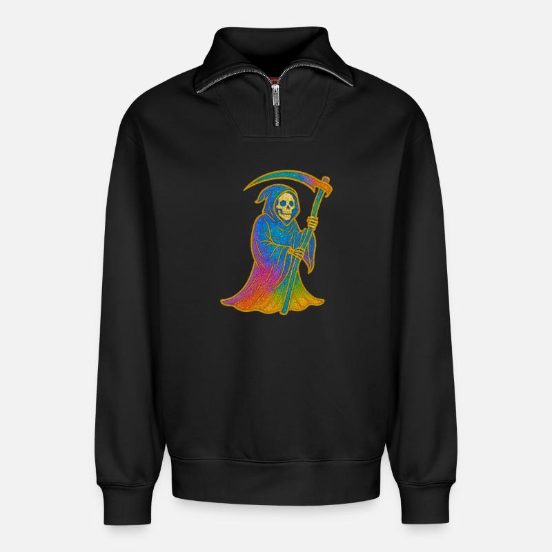 Rainbow Grim Reaper - Relaxed Unisex Organic Half Zip Sweatshirt – by SPREAD - black