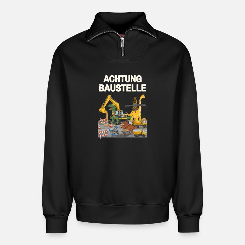 Dinosaur Construction Site - Relaxed Unisex Organic Half Zip Sweatshirt – by SPREAD - black