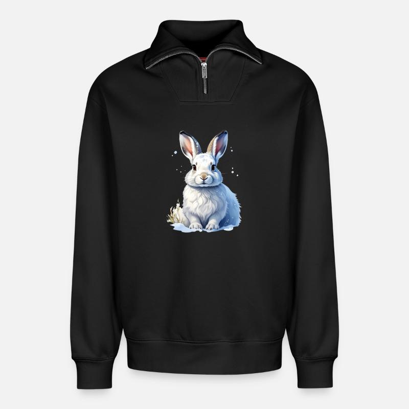 Schneehase - Relaxed Unisex Organic Half Zip Sweatshirt – von SPREAD - Schwarz