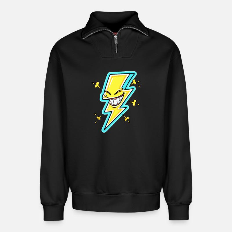 Lachender Blitz Cartoon - Relaxed Unisex Organic Half Zip Sweatshirt – von SPREAD - Schwarz