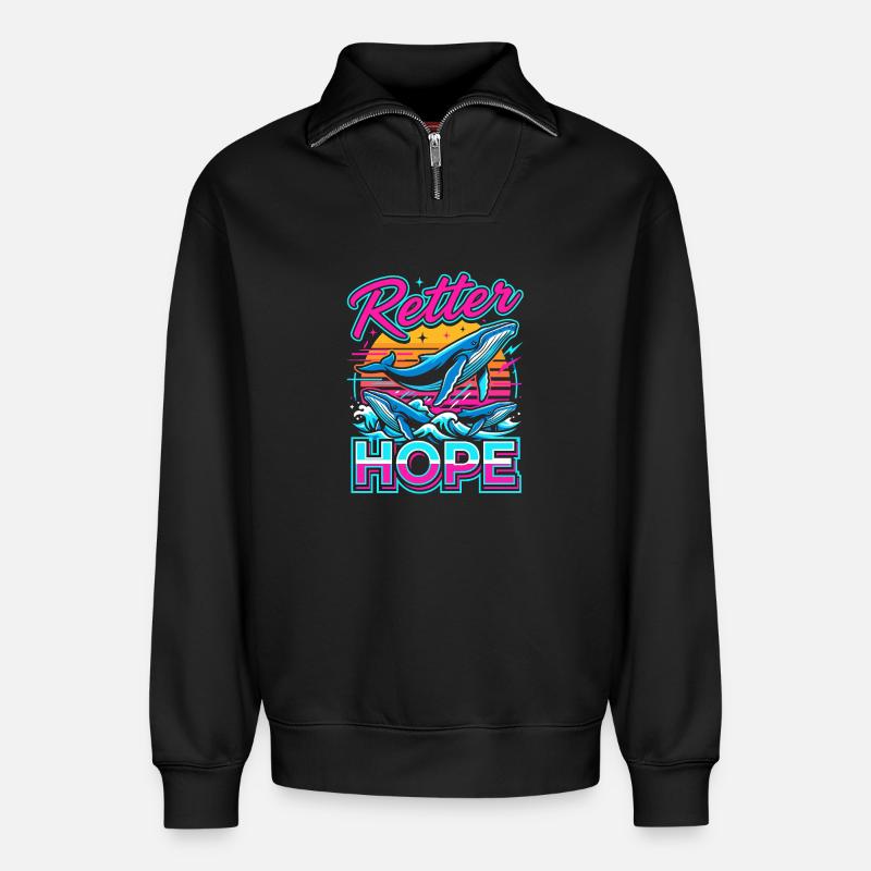 Neon-Wal Hoffnung - Relaxed Unisex Organic Half Zip Sweatshirt – von SPREAD - Schwarz