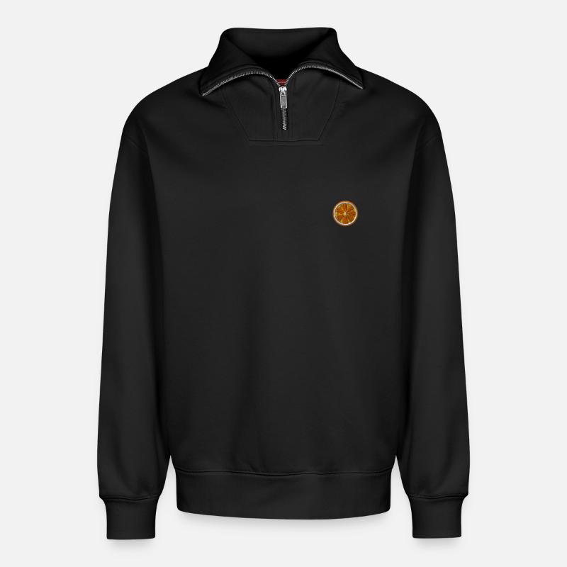 Orange bestickt - Relaxed Unisex Organic Half Zip Sweatshirt – von SPREAD - Schwarz