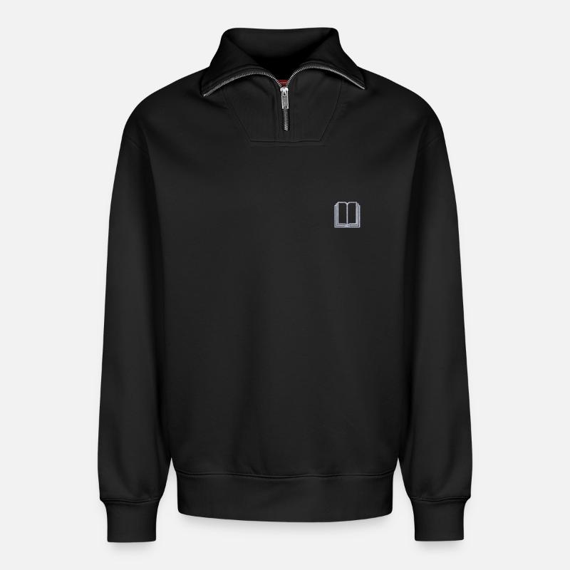 Buch bestickt - Relaxed Unisex Organic Half Zip Sweatshirt – von SPREAD - Schwarz