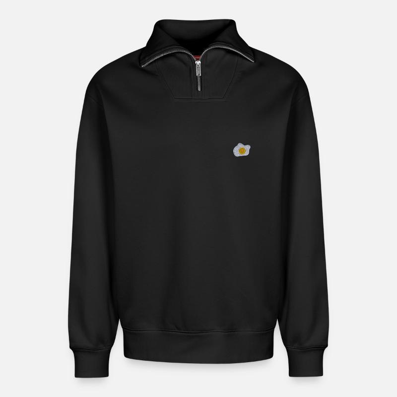 Spiegelei bestickt - Relaxed Unisex Organic Half Zip Sweatshirt – von SPREAD - Schwarz
