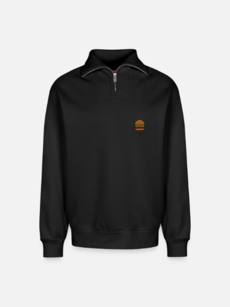 Burger brodé - Sweat unisexe décontracté en coton biologique à demi-zip – de SPREAD - noir