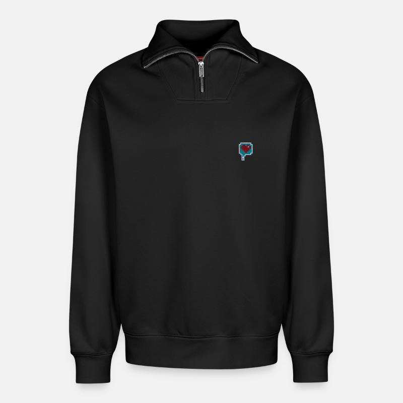Pixelherz - Relaxed Unisex Organic Half Zip Sweatshirt – von SPREAD - Schwarz