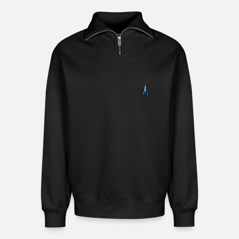 Rakete - Relaxed Unisex Organic Half Zip Sweatshirt – von SPREAD - Schwarz