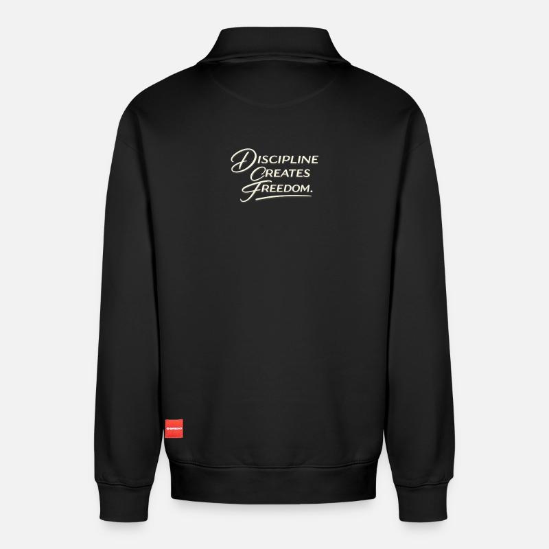 Discipline Creates Freedom Script - Relaxed Unisex Organic Half Zip Sweatshirt – by SPREAD - black