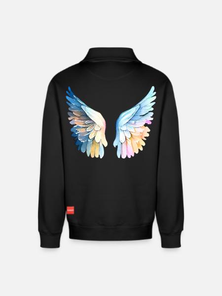 Ailes d'Ange Pastel Angelwings - Relaxed Unisex Organic Half Zip Sweatshirt – by SPREAD - black