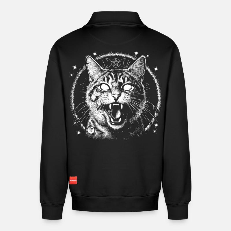 Bewitched Tabby - Relaxed Unisex Organic Half Zip Sweatshirt – von SPREAD - Schwarz