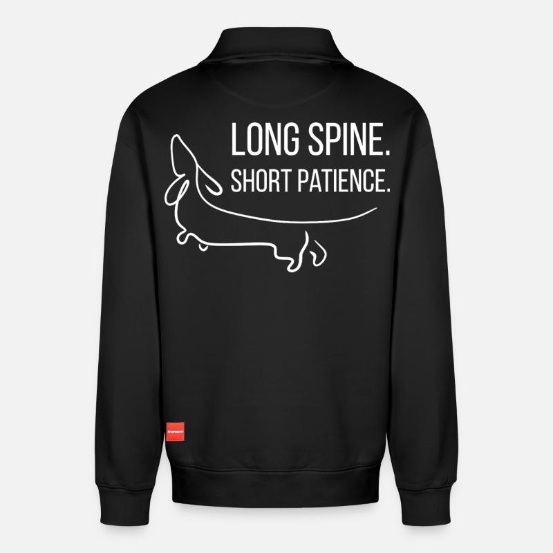 Kurzbeinig. Dickköpfig. Dackel. - Relaxed Unisex Organic Half Zip Sweatshirt – von SPREAD - Schwarz
