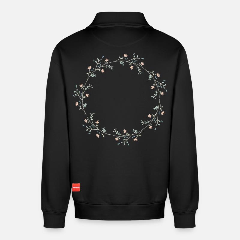 Blumen - Relaxed Unisex Organic Half Zip Sweatshirt – von SPREAD - Schwarz