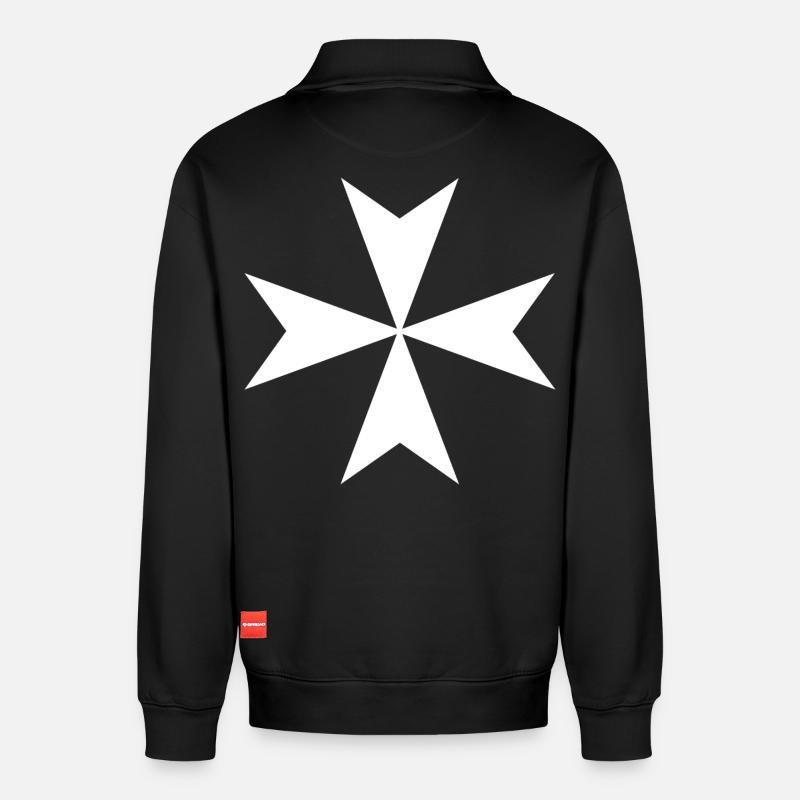 Croix de Malte - Sweat unisexe décontracté en coton biologique à demi-zip – de SPREAD - noir
