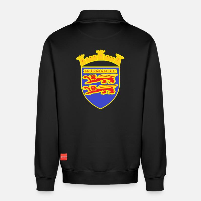 NORMANDY LION - Relaxed Unisex Organic Half Zip Sweatshirt – von SPREAD - Schwarz