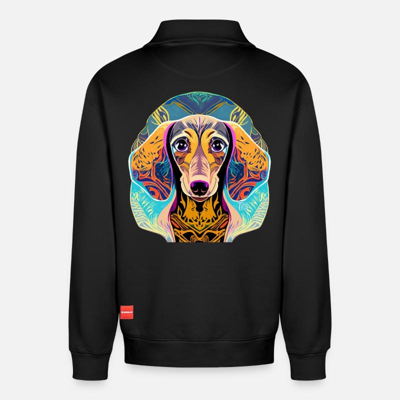 Teckel - Sweat unisexe décontracté en coton biologique à demi-zip – de SPREAD - noir