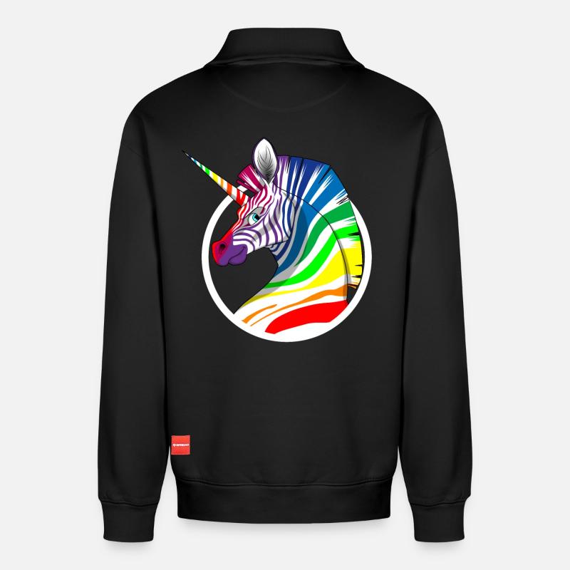 Regenbogen Einhorn Zebra - Relaxed Unisex Organic Half Zip Sweatshirt – von SPREAD - Schwarz