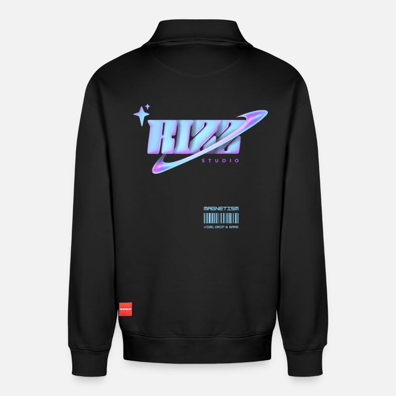 Rizz Studio Galaxy Look - Sweat unisexe décontracté en coton biologique à demi-zip – de SPREAD - noir