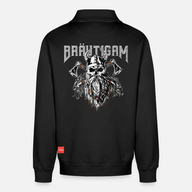 Bräutigam Wikinger Stil - Relaxed Unisex Organic Half Zip Sweatshirt – von SPREAD - Schwarz