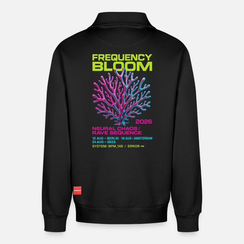 Frequency Bloom - Relaxed Unisex Organic Half Zip Sweatshirt – von SPREAD - Schwarz