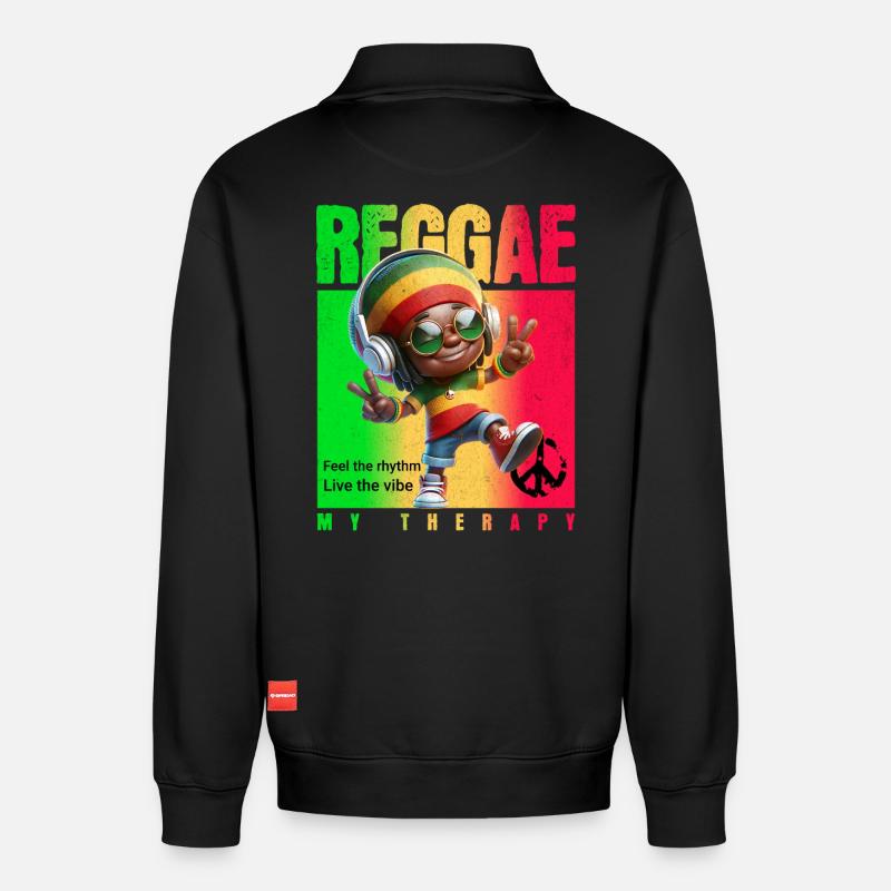 Reggae my therapy Rastaman - Relaxed Unisex Organic Half Zip Sweatshirt – von SPREAD - Schwarz