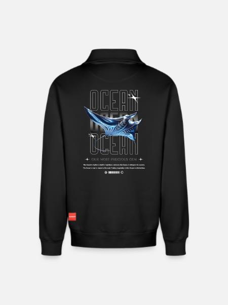 Ocean Manta Precious Treasure - Relaxed Unisex Organic Half Zip Sweatshirt – by SPREAD - black