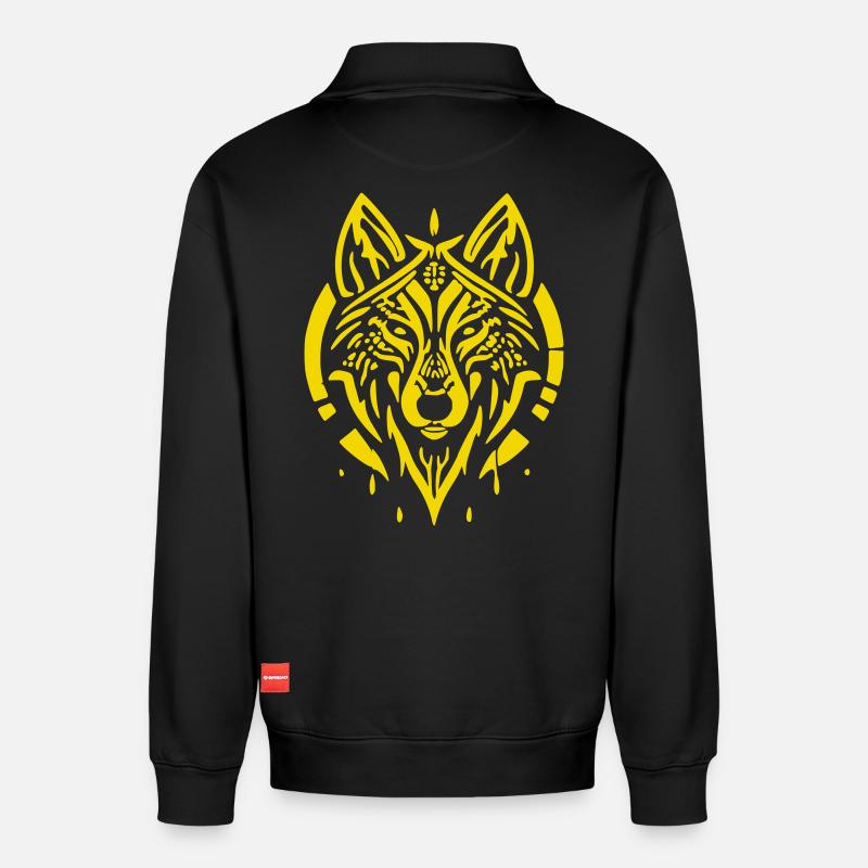 Wolfskopf - Relaxed Unisex Organic Half Zip Sweatshirt – von SPREAD - Schwarz