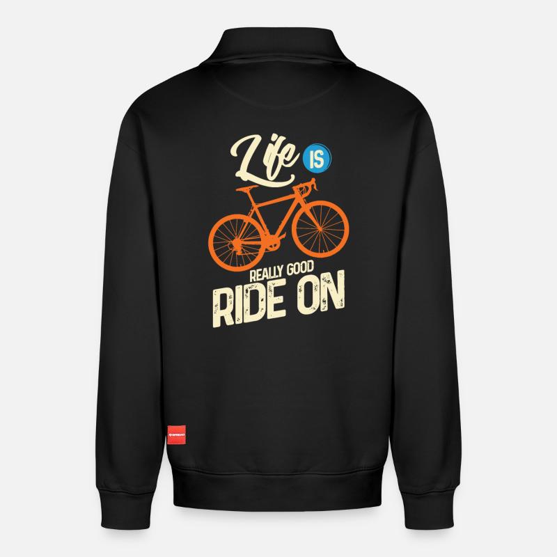 Radfahren - Relaxed Unisex Organic Half Zip Sweatshirt – von SPREAD - Schwarz