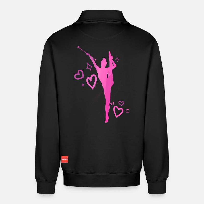 Twirleuse rosa Herzen - Relaxed Unisex Organic Half Zip Sweatshirt – von SPREAD - Schwarz