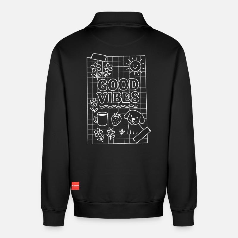 Gute Vibes - Relaxed Unisex Organic Half Zip Sweatshirt – von SPREAD - Schwarz