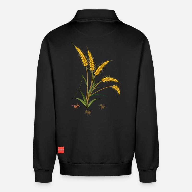 Épis de maïs avec fourmis - Sweat unisexe décontracté en coton biologique à demi-zip – de SPREAD - noir