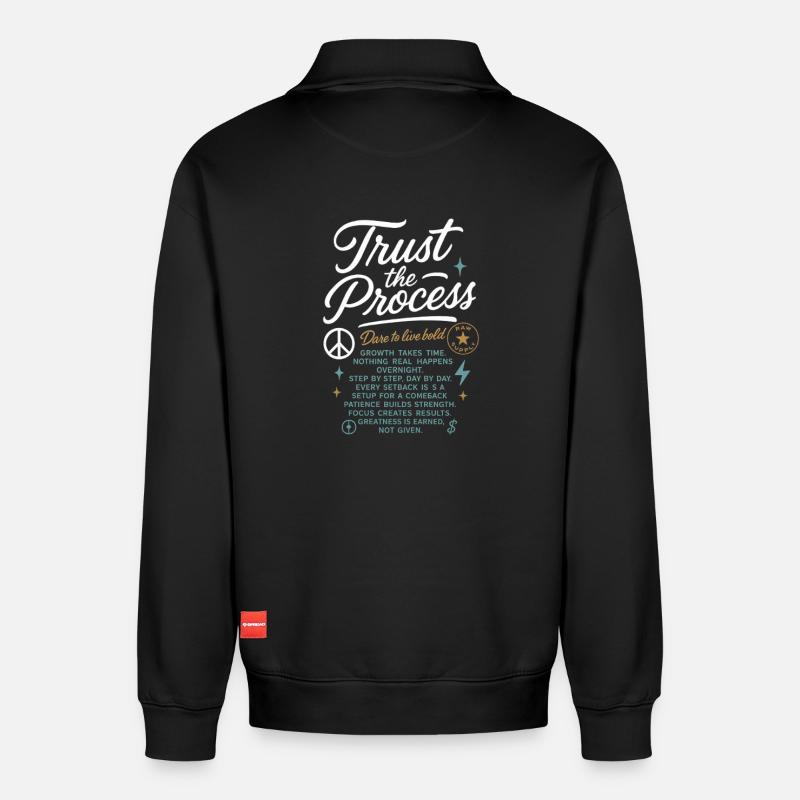 Trust_the_Process - Sweat unisexe décontracté en coton biologique à demi-zip – de SPREAD - noir