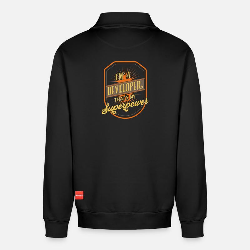 developer - Relaxed Unisex Organic Half Zip Sweatshirt – by SPREAD - black