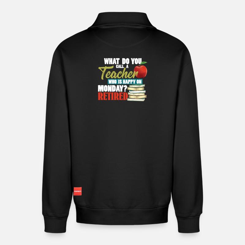 RETIRED TEACHER - Relaxed Unisex Organic Half Zip Sweatshirt – von SPREAD - Schwarz