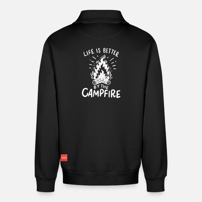 Camping - Relaxed Unisex Organic Half Zip Sweatshirt – von SPREAD - Schwarz