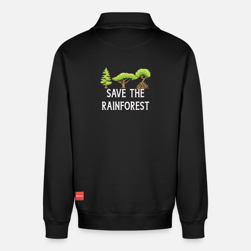 Save The Rainforest - Relaxed Unisex Organic Half Zip Sweatshirt – by SPREAD - black