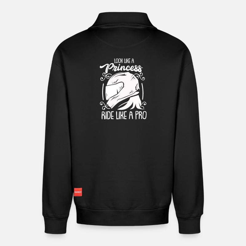 Motorrad Motorradfahrerin Geschenk - Relaxed Unisex Organic Half Zip Sweatshirt – von SPREAD - Schwarz