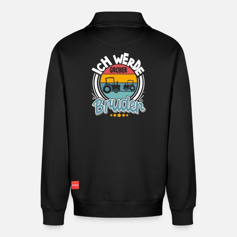 Ich Werde Großer Bruder Traktor - Relaxed Unisex Organic Half Zip Sweatshirt – von SPREAD - Schwarz