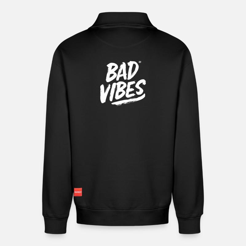 Bad Vibes White - Relaxed Unisex Organic Half Zip Sweatshirt – von SPREAD - Schwarz