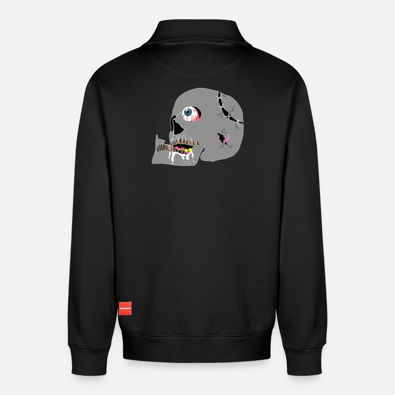crâne - Sweat unisexe décontracté en coton biologique à demi-zip – de SPREAD - noir