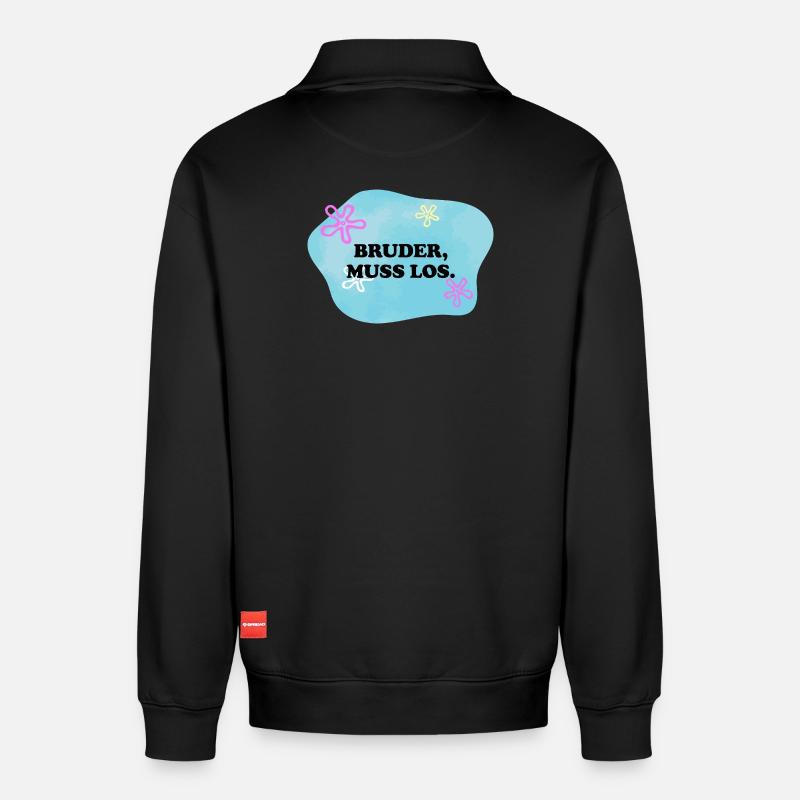 Bruder muss los | Sarkastisches Retro Meme - Relaxed Unisex Organic Half Zip Sweatshirt – von SPREAD - Schwarz