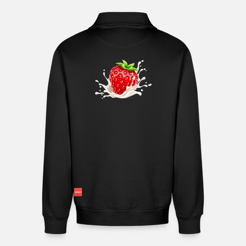 Erdbeere, Erdbeer-Verlangen, Erdbeere - Relaxed Unisex Organic Half Zip Sweatshirt – von SPREAD - Schwarz