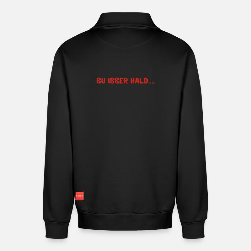 Su isser hald - Relaxed Unisex Organic Half Zip Sweatshirt – von SPREAD - Schwarz