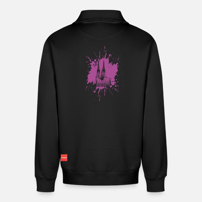 Splash Kölner Dom - Relaxed Unisex Organic Half Zip Sweatshirt – von SPREAD - Schwarz