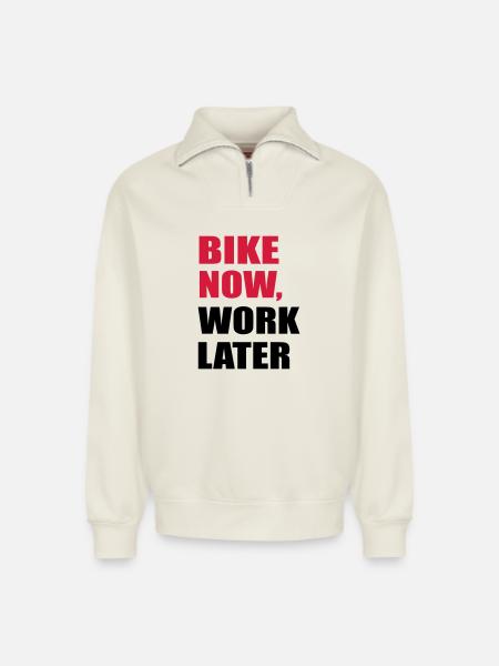 motorcycle - Relaxed Unisex Organic Half Zip Sweatshirt – by SPREAD - off white