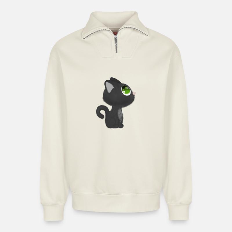 Katze - Relaxed Unisex Organic Half Zip Sweatshirt – von SPREAD - Naturweiß