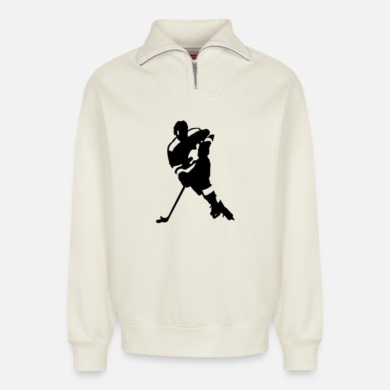 eishockey_1 - Sweat unisexe décontracté en coton biologique à demi-zip – de SPREAD - blanc cassé