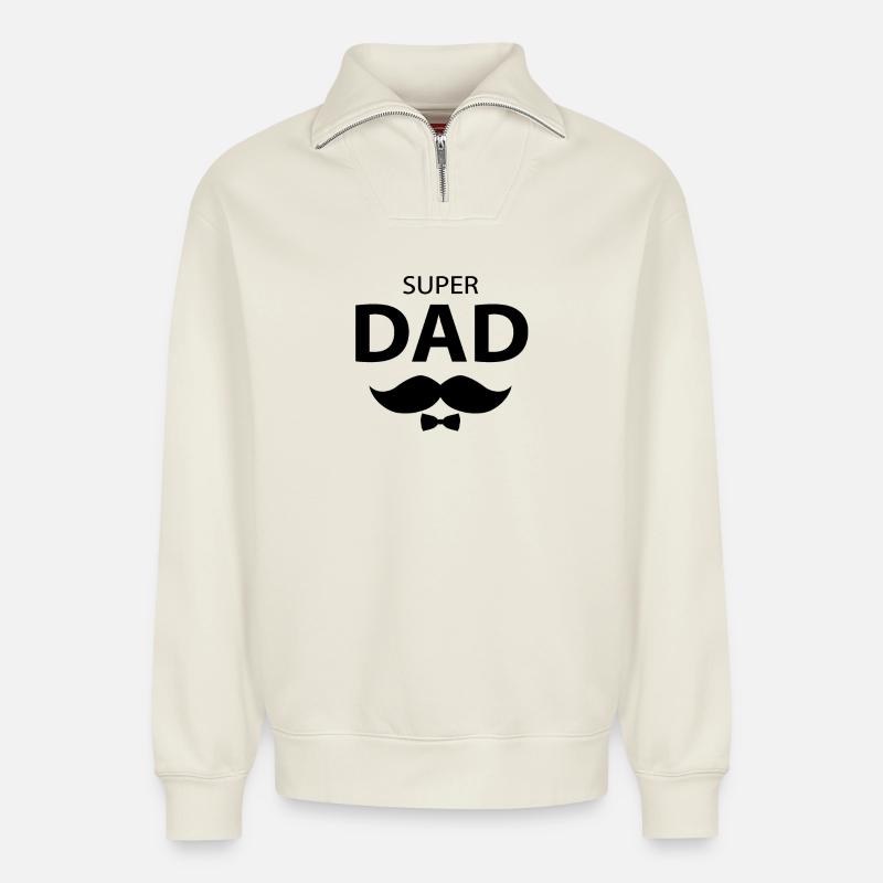 super dad - Relaxed Unisex Organic Half Zip Sweatshirt – by SPREAD - off white